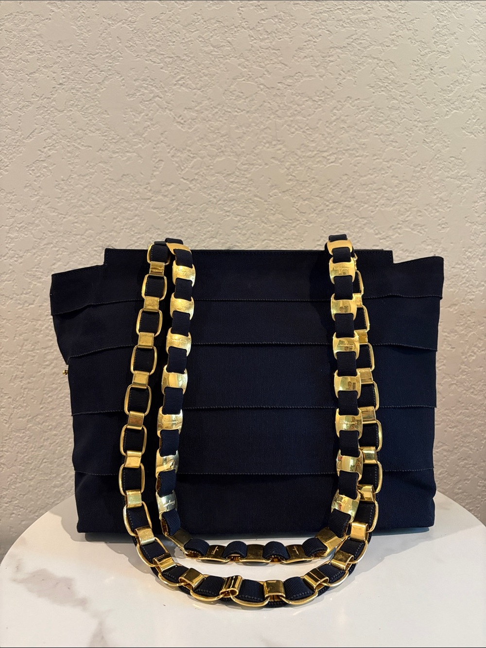 Navy Blue Chain-Handle Shoulder Bag